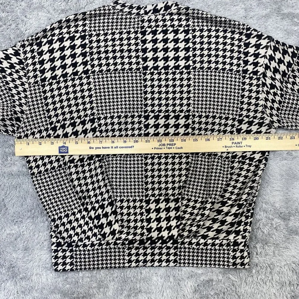 Monrow Shirt Women Small Black Houndstooth Sweatshirt Sweater Puff Sleeve USA - Picture 11 of 14
